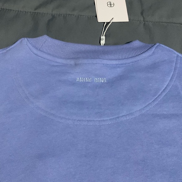 Anine Bing Sport Blue Sweater White Distressed Letter Embroidery Woman’s Small - Picture 3 of 3